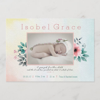 Faire-part de naissance florale avec verse bibliqu