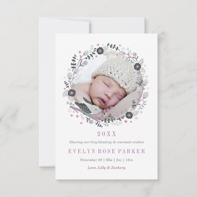 Faire-part de naissance Florale moderne (Devant)