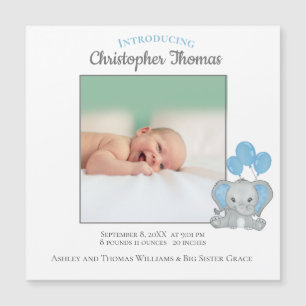 Faire-part de naissance Garçon Eléphant Bleu Bébé