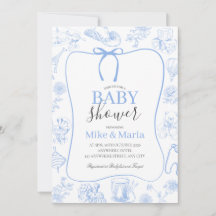Faire-part de naissance garçon Toile De Jouy Bleue