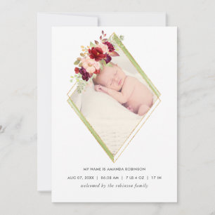 Faire-part de naissance géométrique bordeaux et bl