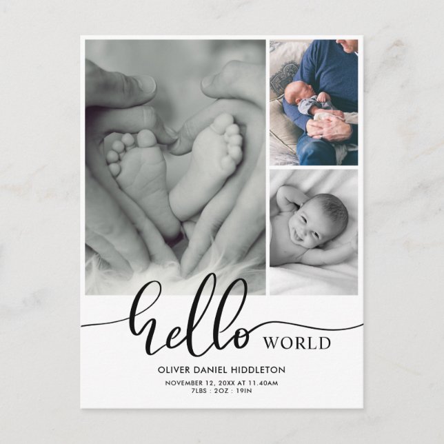 Faire-part de naissance Hello World Photo Collage (Devant)