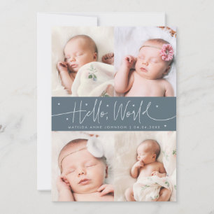 Faire-part de naissance Hello World Script Bleu Ar