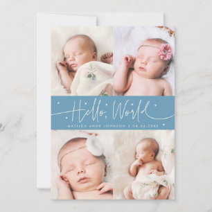 Faire-part de naissance Hello World Script Denim B