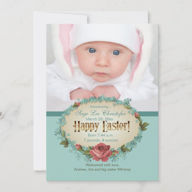 Faire-part de naissance heureux vintage de photo (Devant)
