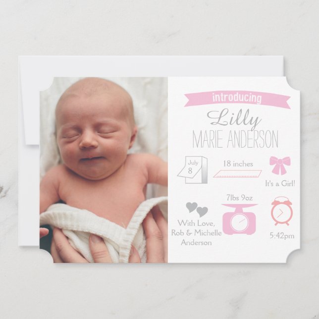 Faire-part de naissance infographique - Fille (Devant)
