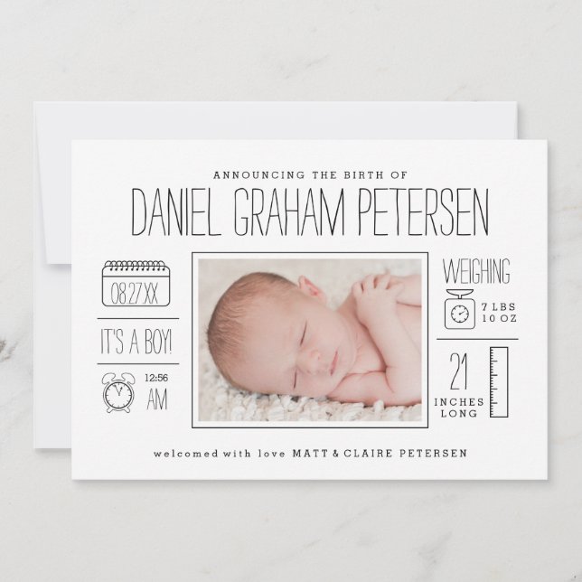 Faire-part de naissance infographique pour bébé ga (Devant)