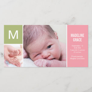 Faire-part de naissance initiale du bébé - rose