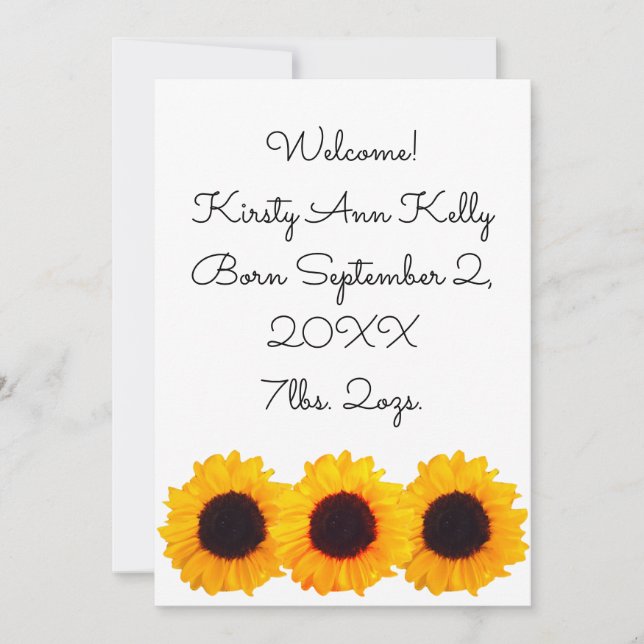 Faire-part de naissance Jaune Tournesols 4Kate (Devant)