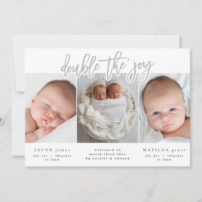 Faire-part de naissance jumeau multiphoto (Devant)