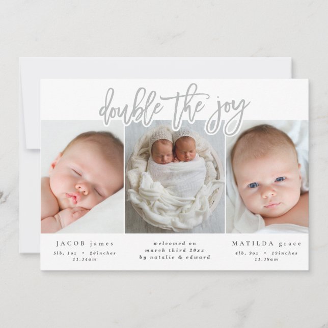 Faire-part de naissance jumeau multiphoto (Devant)