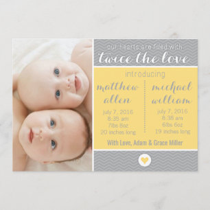 Faire-part de naissance - Jumeaux, Deux fois l'amo