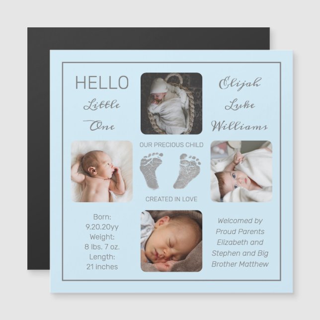 Faire-part de naissance magnétique à photo multipl (Devant / Derrière)