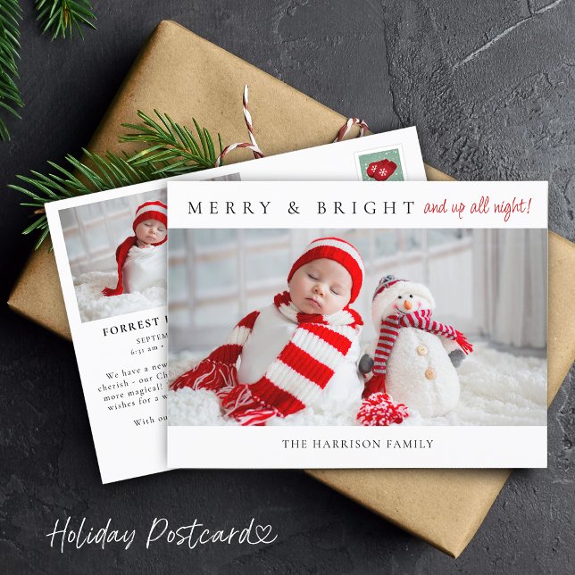 Faire-part de naissance Merry & Bright Photos cart (Merry & Bright Birth Announcement Photos Postcard)