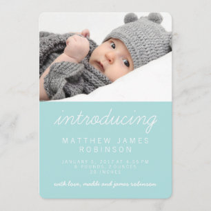 Faire-part de naissance moderne bleu simple doux