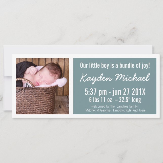 Faire-part de naissance moderne Blue Baby Boy (Devant)