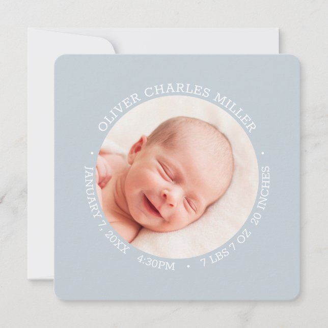 Faire-part de naissance moderne Gris bébé Carte ph (Devant)