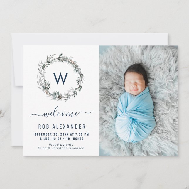 faire-part de naissance monogramme des couronnes (Devant)