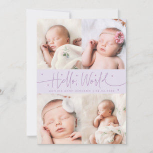 Faire-part de naissance multi-photo lilas Hello Wo