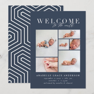 Faire-part de naissance multi photo marine géométr