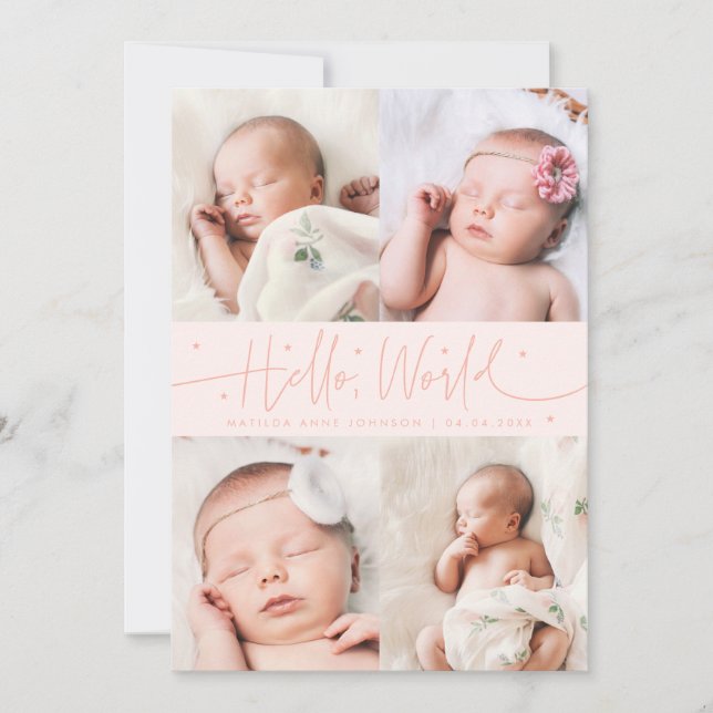 Faire-part de naissance multi photo pêche Script H (Devant)