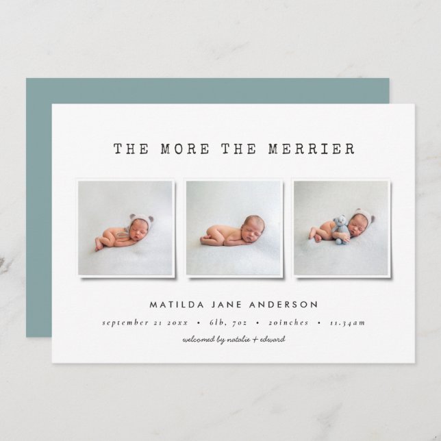 Faire-part de naissance multi-photo simple (Devant / Derrière)