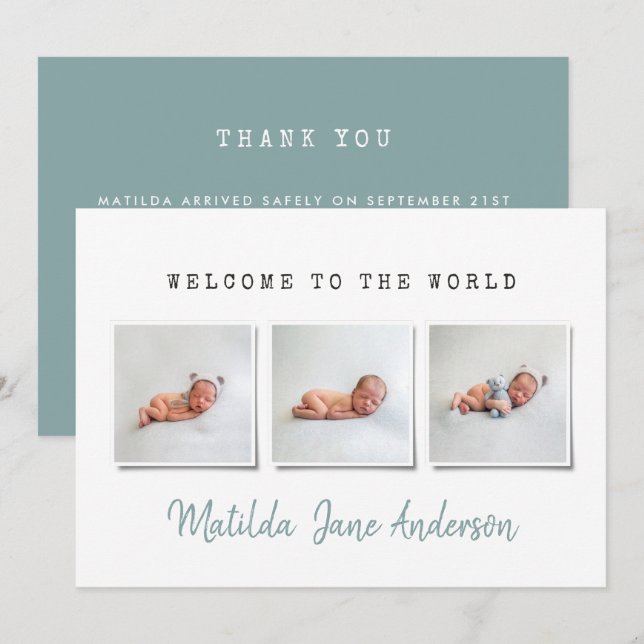 Faire-part de naissance multi-photo simple (Devant / Derrière)