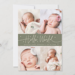 Faire-part de naissance multi-photo vert sauge écr