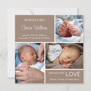 Faire-part de naissance multiple de photo//brun