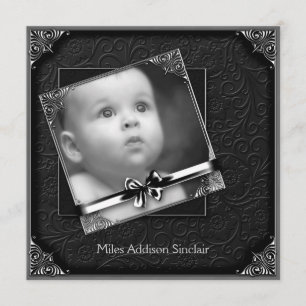 Faire-part de naissance noir élégant de photo de