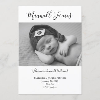 Faire-part de naissance noir et blanc