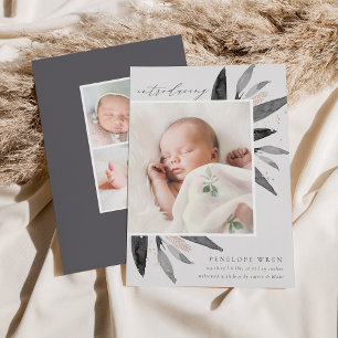 Faire-part de naissance or Rose Feuille gracieux