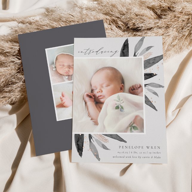 Faire-part de naissance or Rose Feuille gracieux (Créateur téléchargé)
