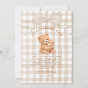 Faire-part de naissance ours à carreaux beige neut
