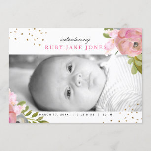 Faire-part de naissance paillettes rose aquarelle