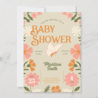 Faire-part de naissance papillon floral pour Baby