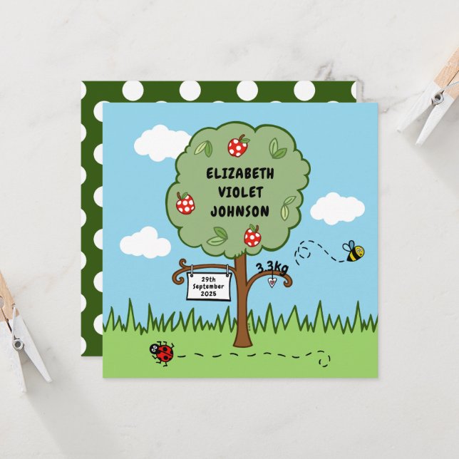 Faire-part de naissance Personnalisée de l'arbre d (Devant/Arrière en situation)