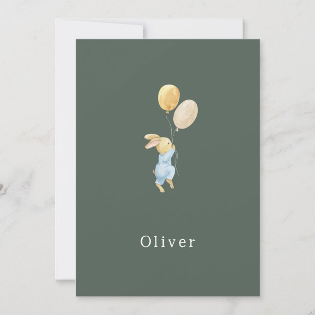 Faire-part de naissance Petit Lapin Avec Ballons (Devant)