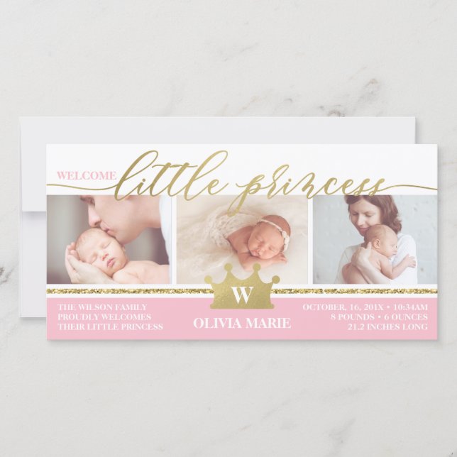 Faire-part de naissance, Petite Princesse, Faux Fo (Devant)