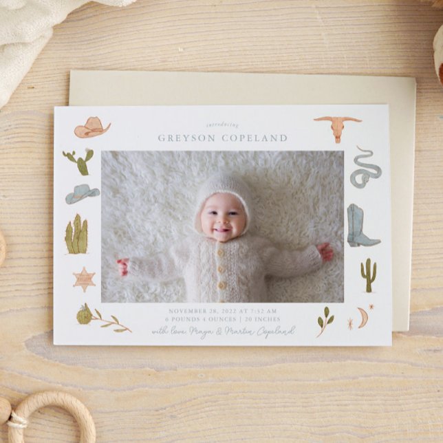 Faire-part de naissance photo Blue Cowboy Baby (Créateur téléchargé)