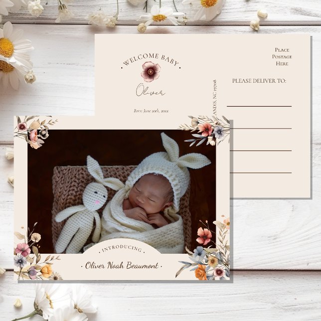 Faire-part de naissance photo bohème floral (Créateur téléchargé)