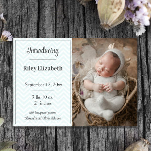Faire-part de naissance photo Chevron turquoise
