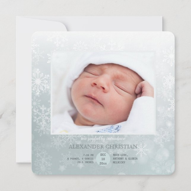 Faire-part de naissance photo d'arrivée hivernale (Devant)