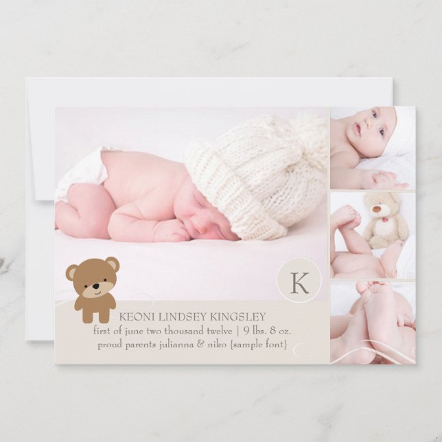 Faire-part de naissance photo de l'ours en peluche (Devant)