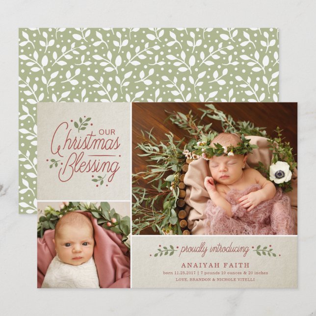 Faire-part de naissance photo de Noël | Tan (Devant / Derrière)