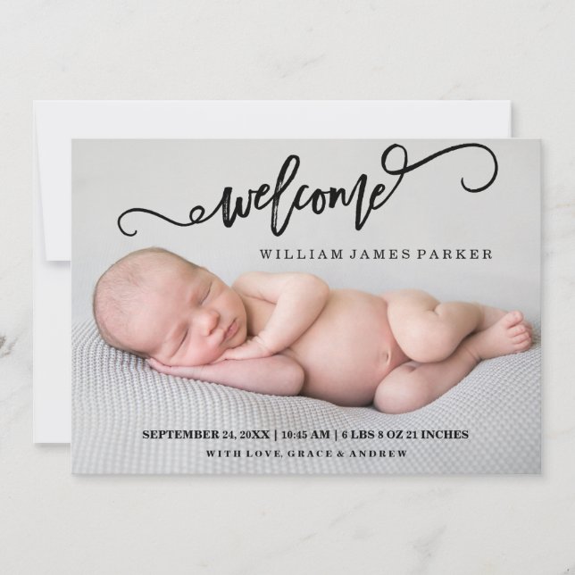 Faire-part de naissance photo de script de bienven (Devant)