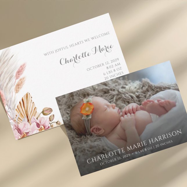 Faire-part de naissance photo élégant Boho Herbe d (Créateur téléchargé)