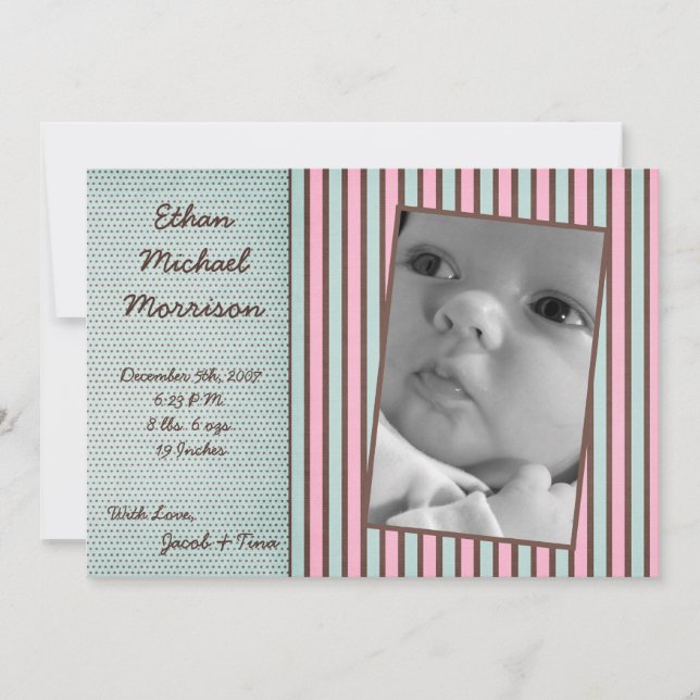 faire-part de naissance photo en bande rose bleue  (Devant)