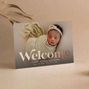 Faire-part de naissance photo en or rose de bienve