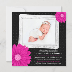 Faire-part de naissance photo fille marguerite ros